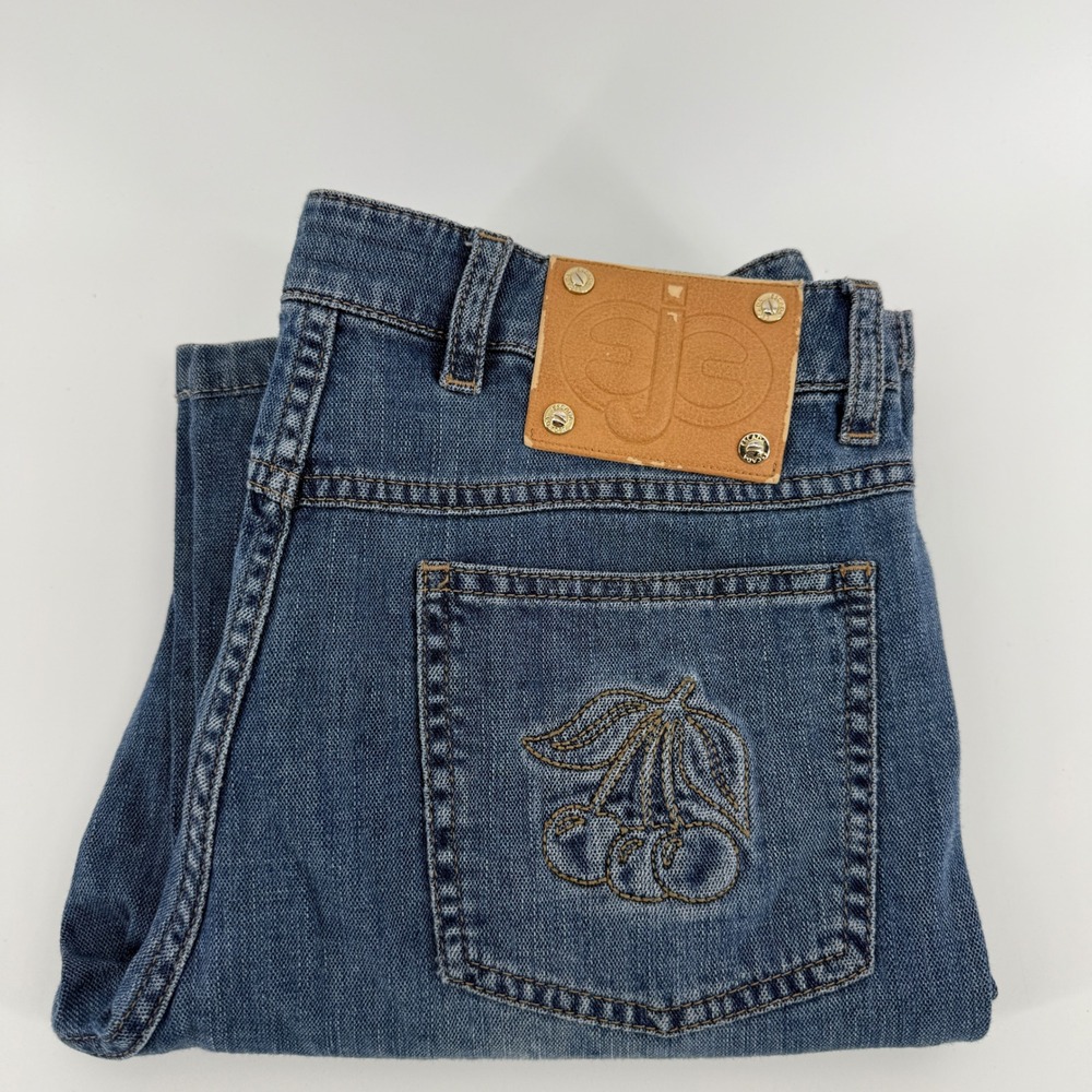 Y2K Escada Cherry Embroidered Jeans Women 36 Medium Wash Blue Denim flare
